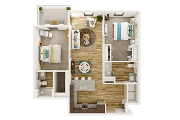 a furnished floor plan of a 1 bedroom apartment